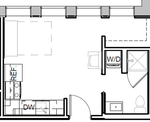 a floor plan of a house with a bedroom and a living room